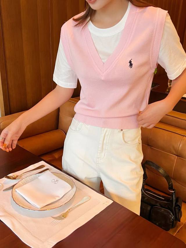 Original Rl 2025 New Summer Fashion Ralph V-Neck Knitted Patchwork Top The Exqui