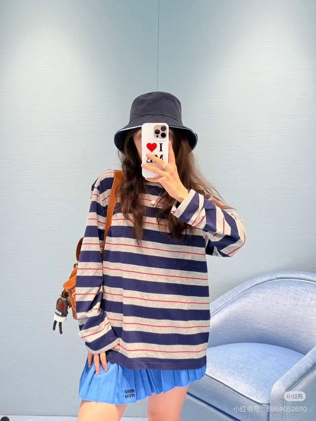 25Ss New Gray-Blue Striped Long-Sleeved T-Shirt Fashionable People Love To We