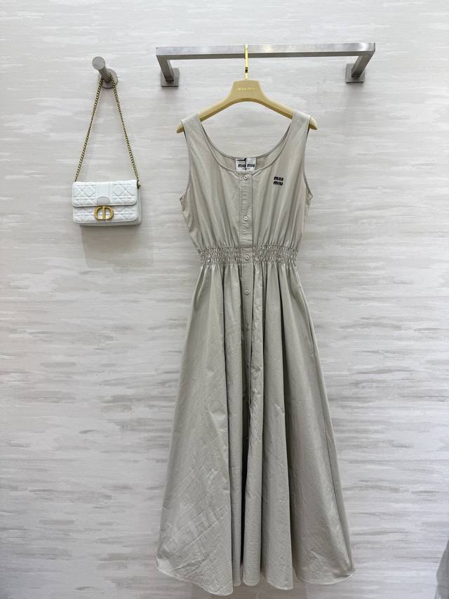 miumi2Ss Spring And Summer New Style Poplin Embroidered Sleeveless Dress Orig