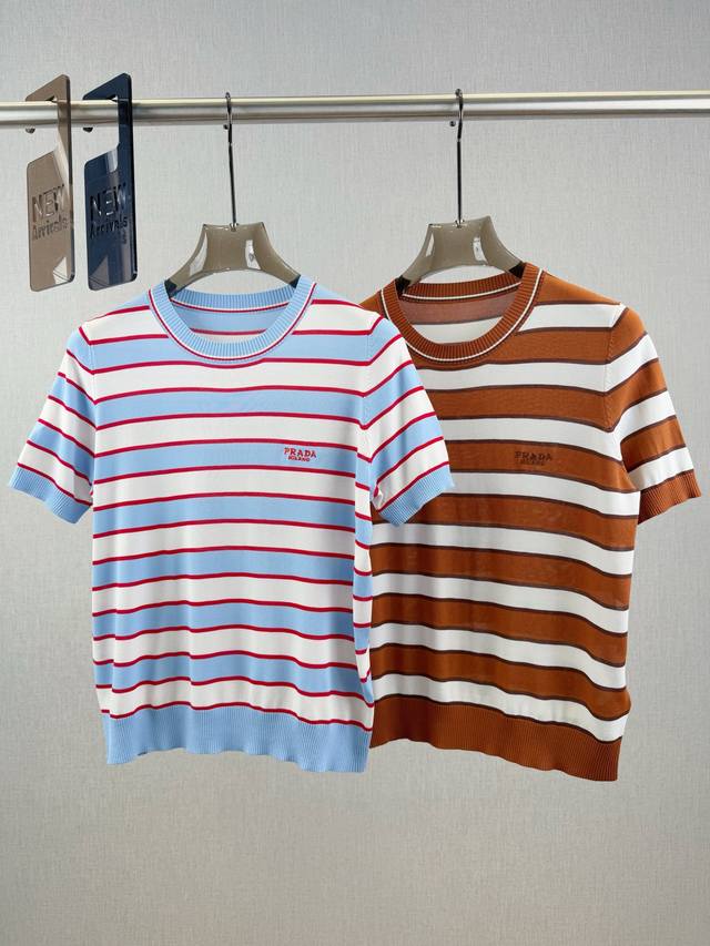 Pujia Striped Letter Badge Short Sleeves 100% Tencel Tencel Has A Soft Texture A