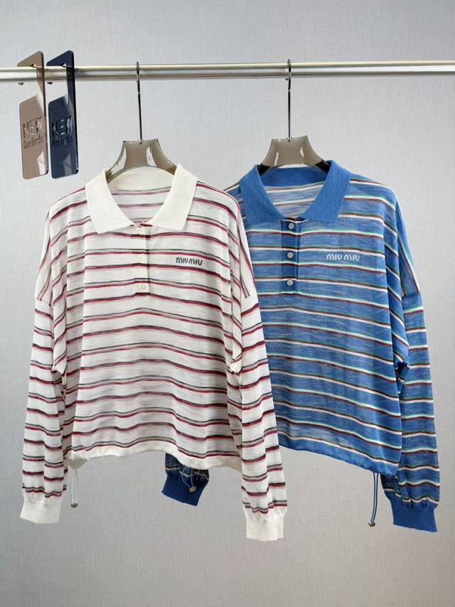 miumiu Loose Polo Striped Blouse 65% Linen 35% Tencel Tencel Has A Soft Textu