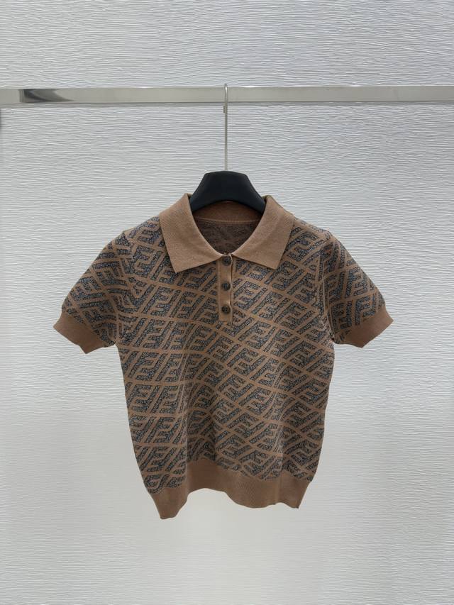 Early Spring New Lapel Letter Knitted Short Sleeve Color Brown Size 36.38.40