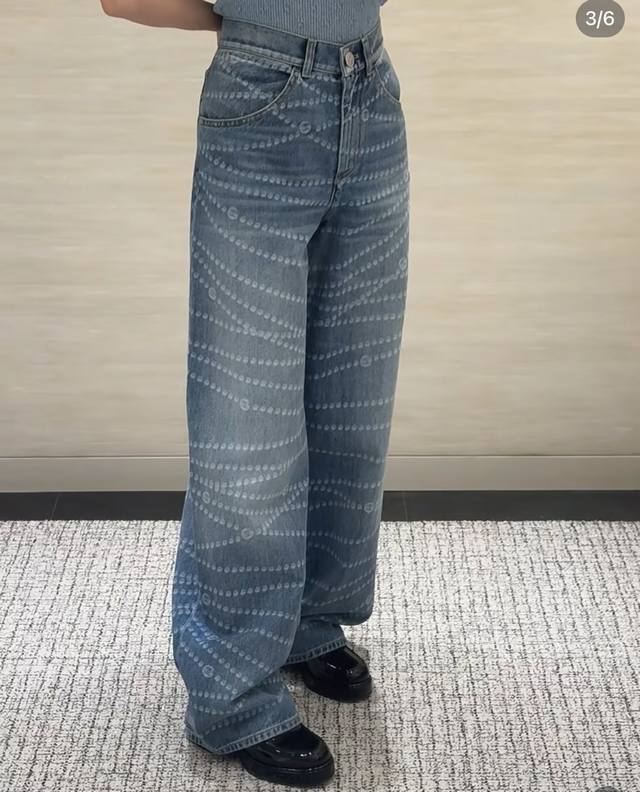 chane*25P Series Of Popular Wide-Leg Jeans With Pearl Print Logo, Original De