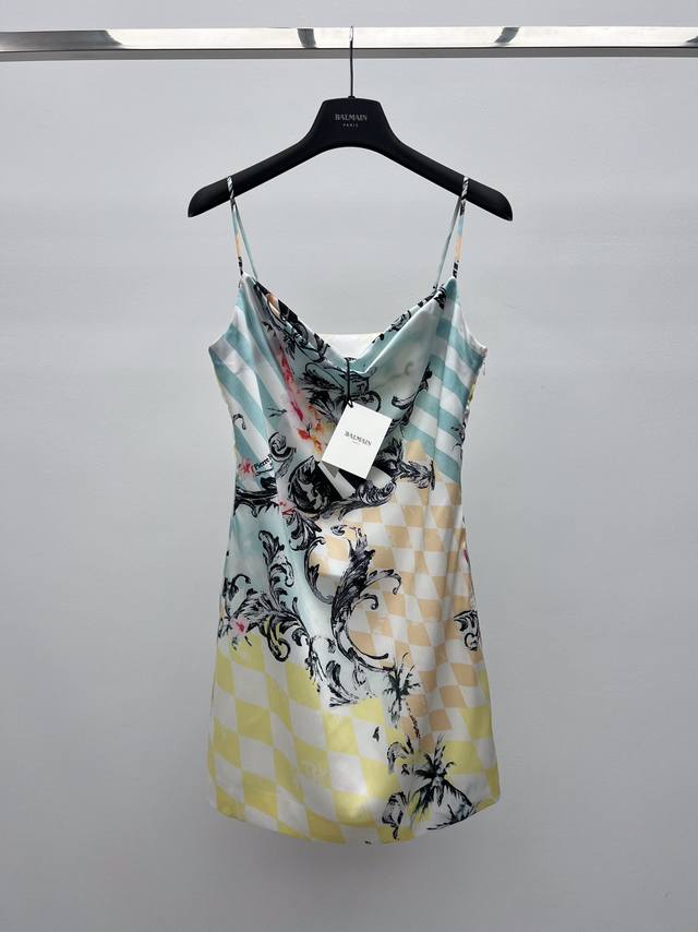 blamai*Baroque Print Suspender Dress Baroque Print Satin Suspender Dress Mini