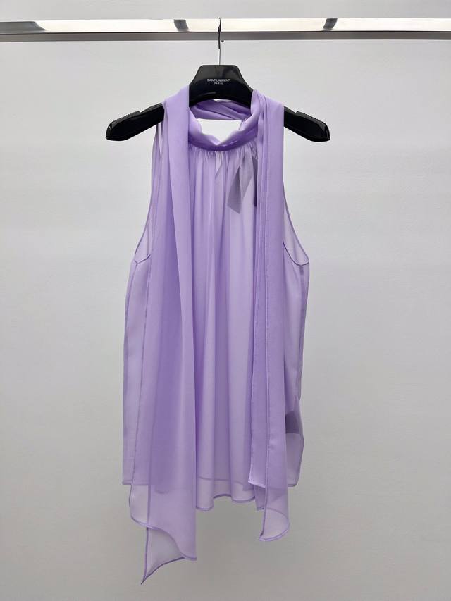 Flower Knot Collar Sleeveless Shirt Plain Crepe Flower Knot Collar Shirt Semi-Tr
