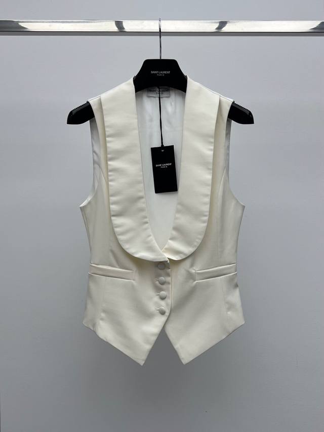 saint Lauren*U-Neck Vest Made Of High-Quality 100% Wool Fabric Curved U-Neck