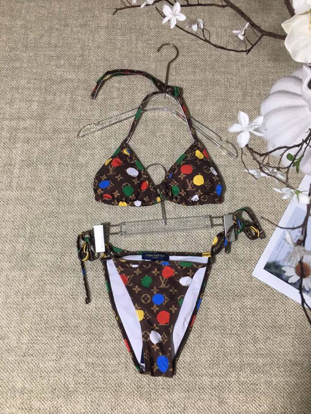 lv Colorful Polka Dot Old Flower Print Sleeveless Elastic Bodysuit Separate T