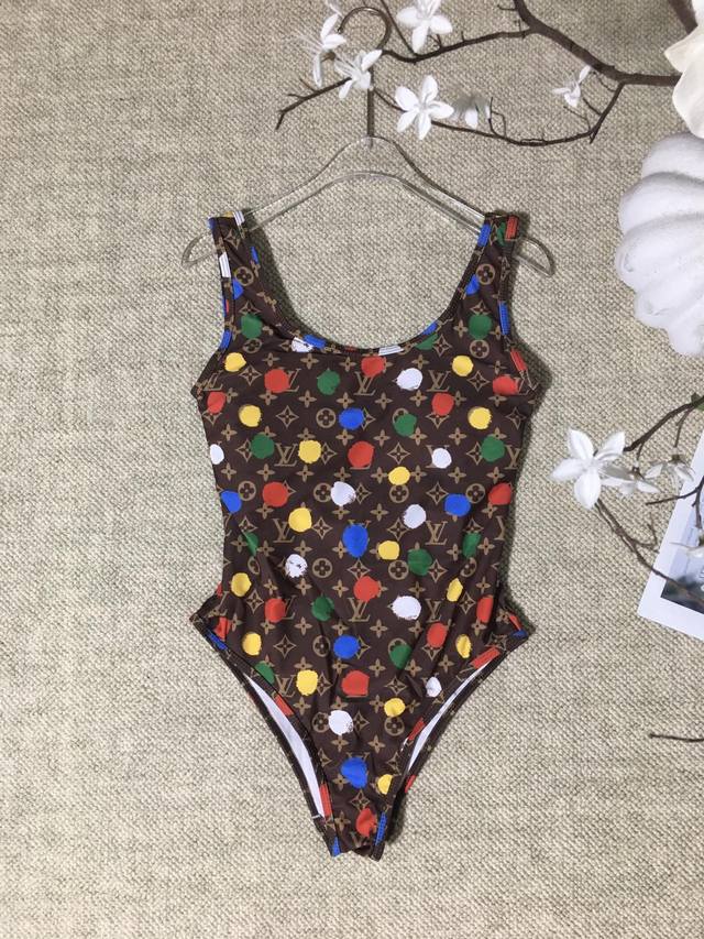 lv Colorful Polka Dot Old Flower Print Sleeveless Elastic Bodysuit Bodysuit S