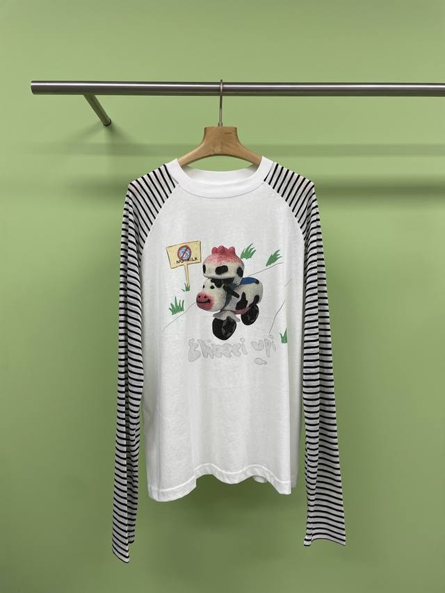 cheeri Upi2025 Spring And Summer New Cow Motorcycle Stripe Raglan Long-Sleeve
