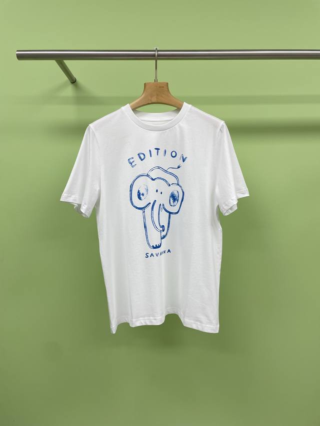 edition2025 Summer 5A Casual Round Neck Cotton Hand-Painted Elephant T-Shirt