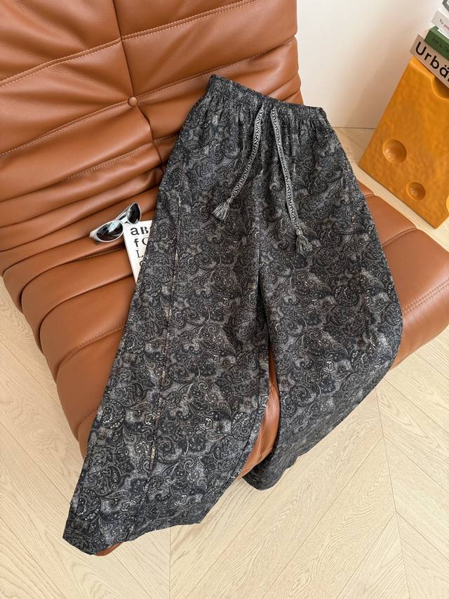 Retro Fashion 25 Spring And Summer Retro Cashew Flower Print Casual Pants Retro