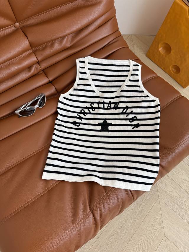 25 Spring And Summer Letter Logo Striped Knitted Vest Summer Practical Lightw