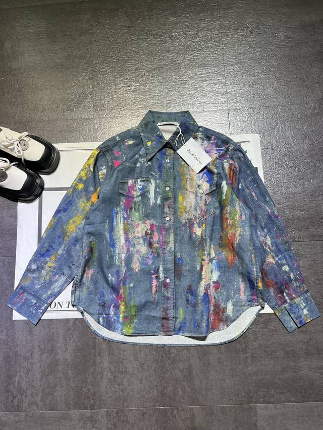 pp Acne Studio**25Ss New 3D Digital Printing Oil Painting Shirt Shipped With
