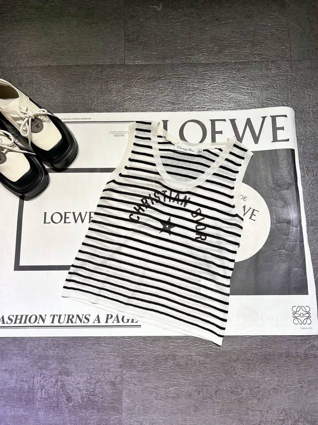 pp New Dio** Women's White Black Striped Linen Blended Vest Shipment Version