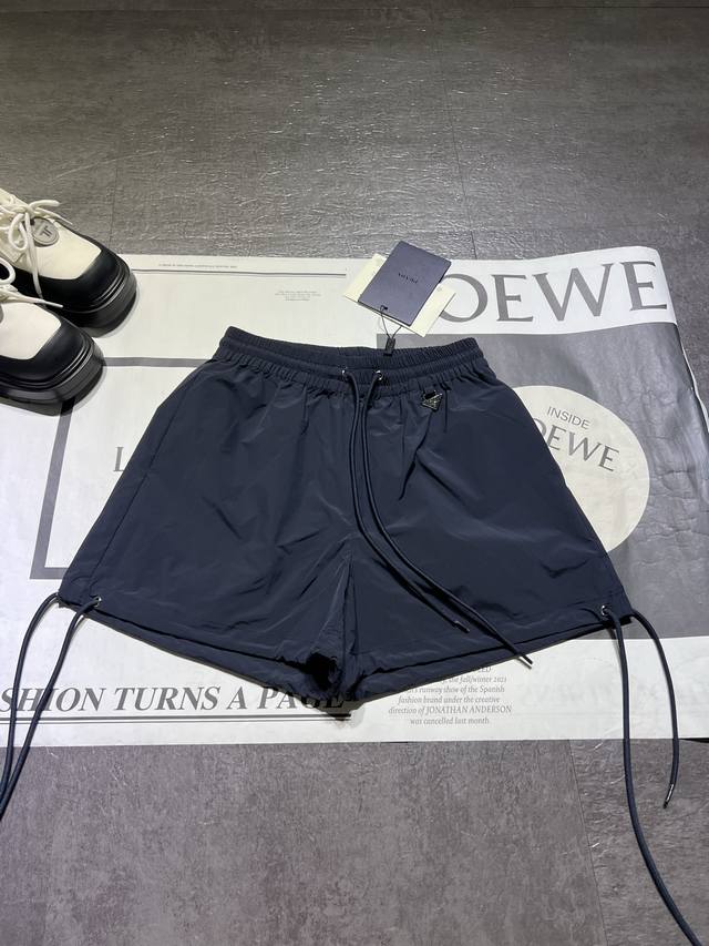pp Prad** Prada 25 New Women's Nylon High Waist Metal Logo Summer Shorts Ship