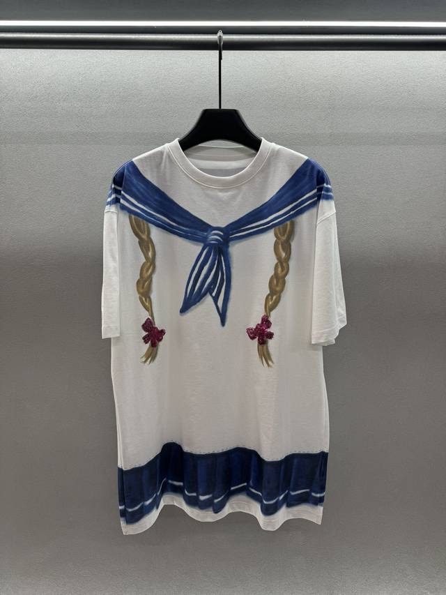 2680 Spring And Summer For*Dare Navy Collar Printed T-Dress Nautical Style Ou