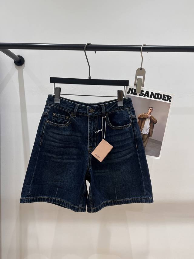 miumi* 2025 Summer New Retro Blue Washed Denim Shorts The Comfort Of The Mid-