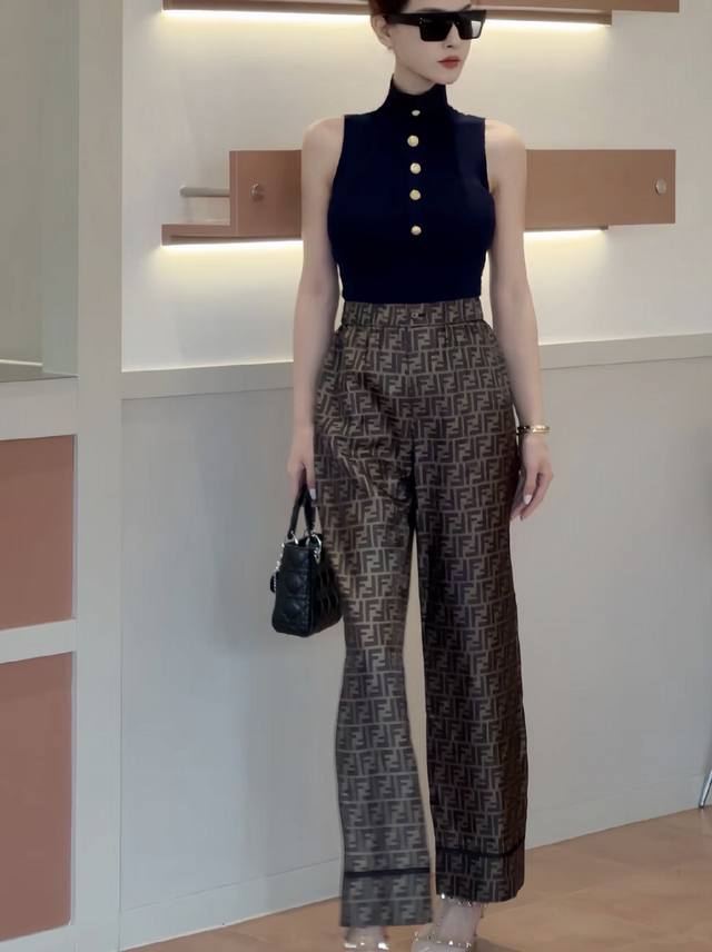 fd Classic Old Flower Twill Silk Elastic Waist Trousers Smlxl