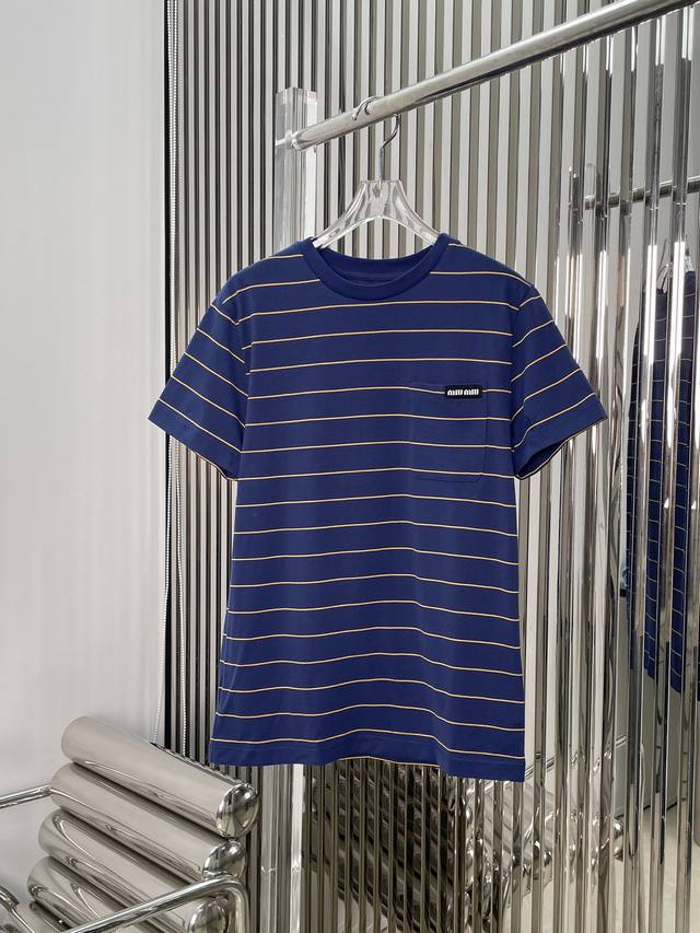 New Latest Miu 25New Blue Striped T-Shirt Size Sml