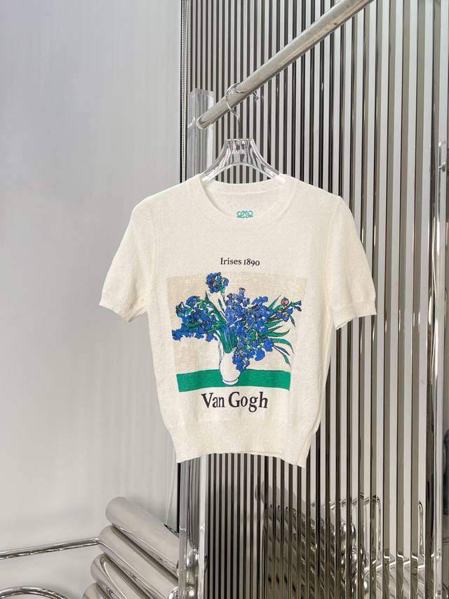 New Latest Loe 25New Iris Print Knitted Short-Sleeved Top Size Sml