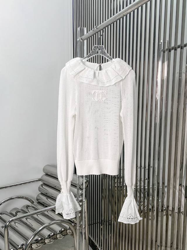 New Latest Ch 25New Trumpet Sleeve Lace Collar Knitted Top Size Sml