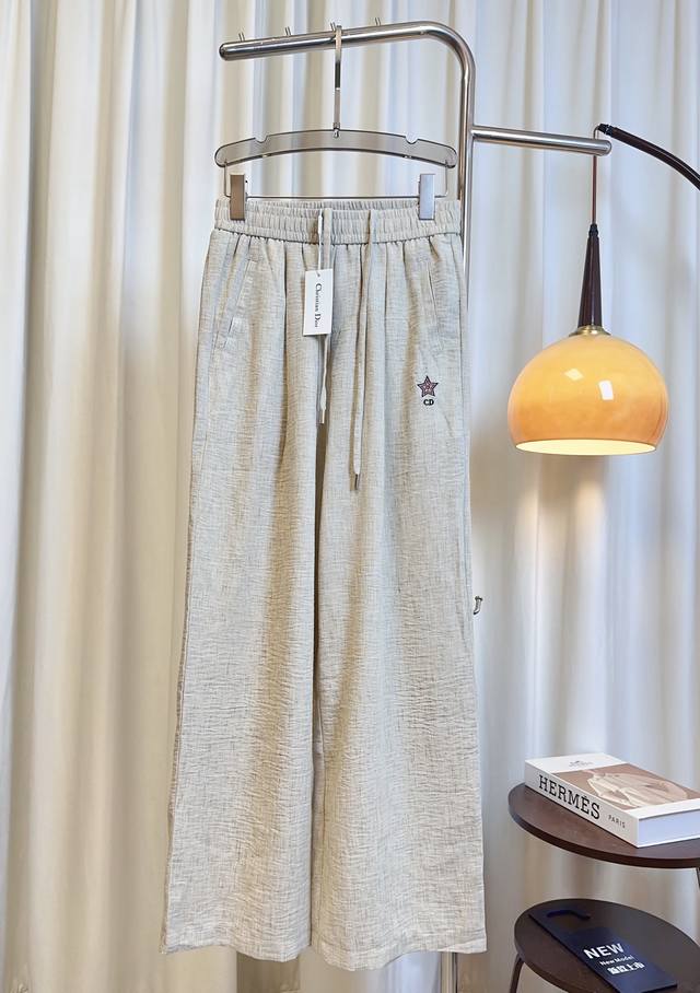 di**New Embroidered Logo Logo Linen Wide-Leg Pants Customized Linen Fabric Co
