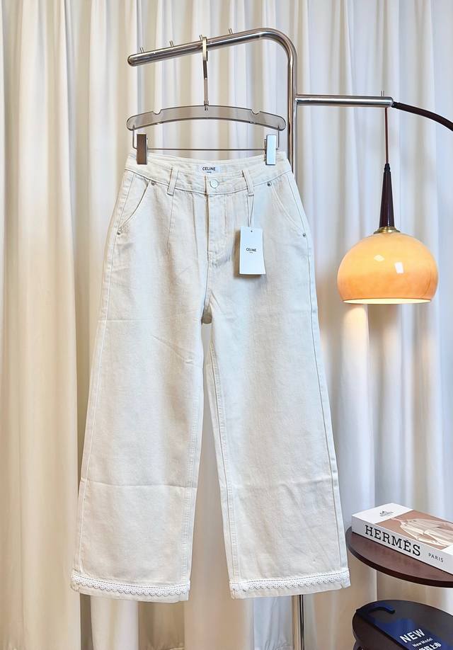 cel*New Footsteps Water-Soluble Cotton Edge Embellishment Washed Jeans Straig