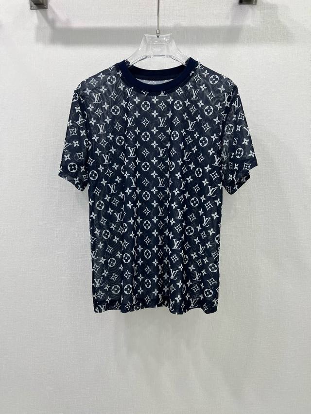 louis Vuttio* 25 New Round Neck Mesh Short Sleeves Logo Pattern Is Innovative