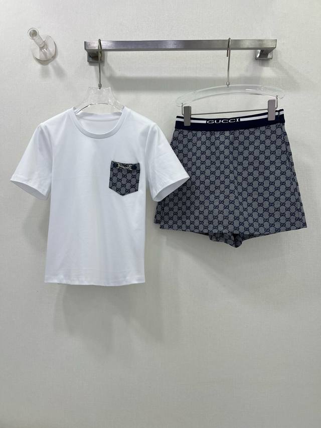 gucc*25 New Summer Suit T-Shirt And Shorts Combination Round Neck Top With Po