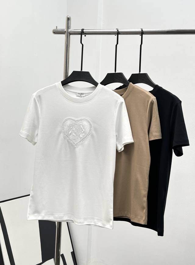 chane* Embroidered Beaded Camellia Tee Customized Yb Mercerized Cotton Materi