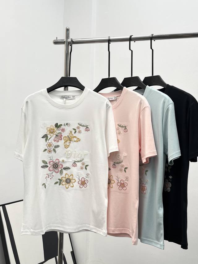2025 New Arrival Round Neck Embroidery Beaded Tee Customized Yb Original Cott