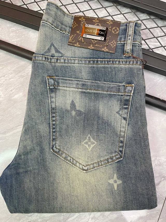 Classic Big Brand Lv Jeans Trousers Men's Brand Clothing Simple And Stylish Slim