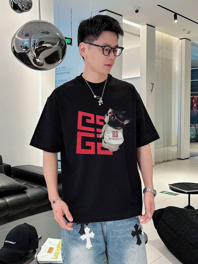 givench*Y Givenchy 2025S Trendy Brand T-Shirt With Cartoon Dog Shape On The C