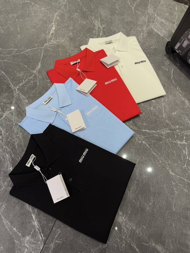 miumiu 25Ss Basic Polo Shirt For Business And Casual Wear. Classic Embroidere