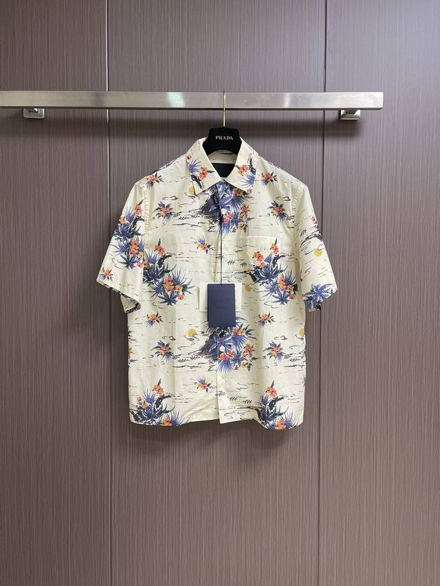 prada Hawaii Short Sleeve Printed Shirt Oversized Cotton Shirt With A Chic Bo