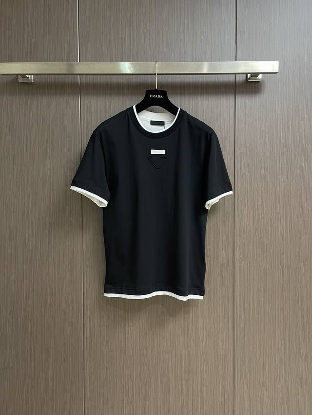 prada 2025Ss New Summer Style Contrast Color Fake Two-Piece Triangle Logo Cla