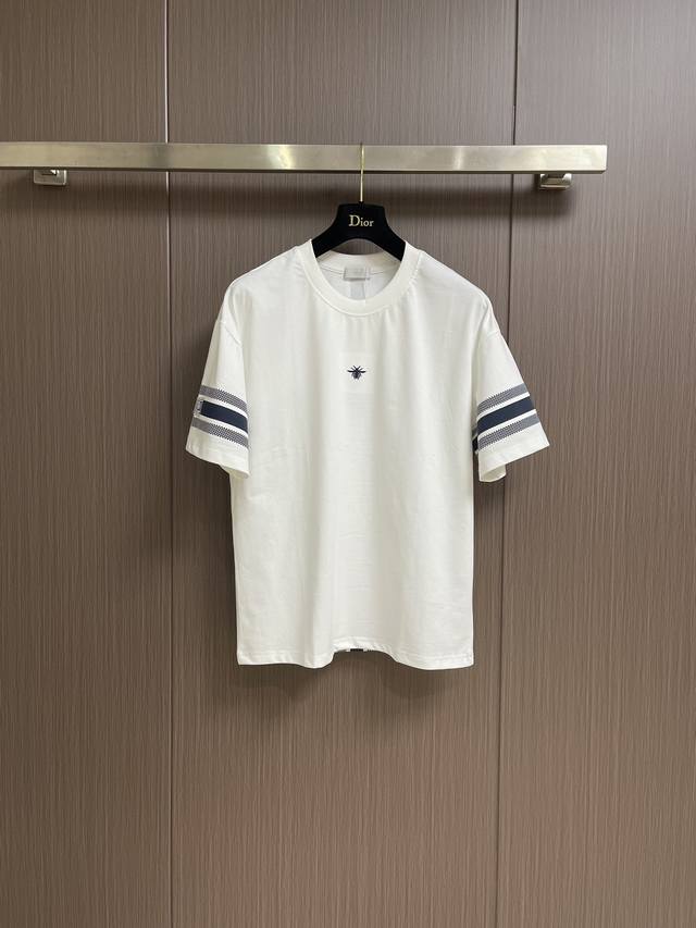 dior Contrast Color Ribbon Round Neck T-Shirt This Style Uses 21 Double Combe