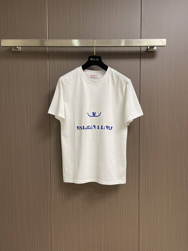 valentino 2025Ss Offset Printed Logo Cotton Round Neck Pullover Short-Sleeved