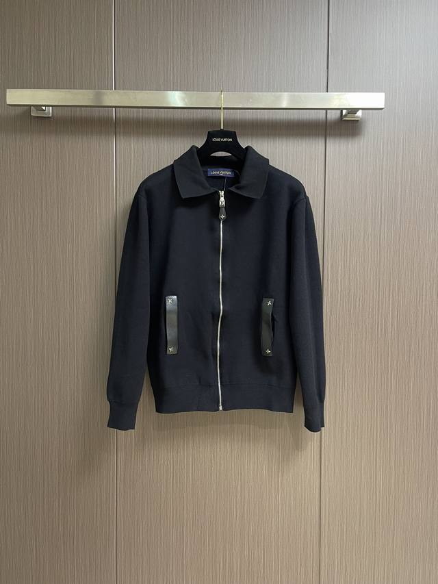 lv Leather Knitted Wool Zipper Cardigan Is Made Of Merino Wool Fabric. This W