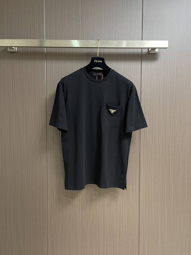 prada Short-Sleeved T-Shirt With Pocket Triangle Logo. Customized Silky Smoot