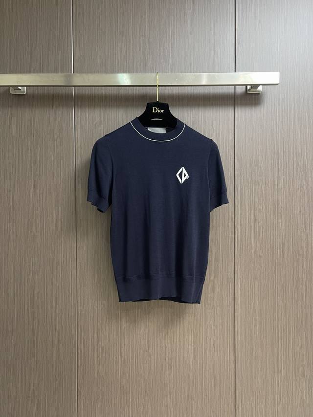 dior Diamond Embroidered Knitted Short-Sleeved T-Shirt Custom-Woven And Dyed,