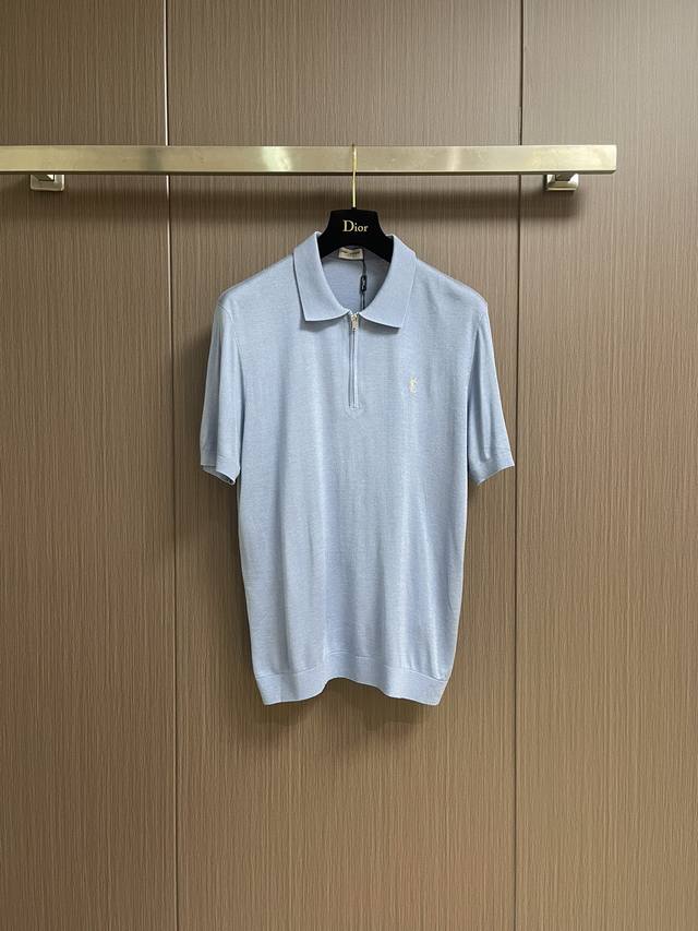 ysl Ice Blue Half-Zip Knitted Polo This Ice Blue Knitted Short-Sleeve Perfect