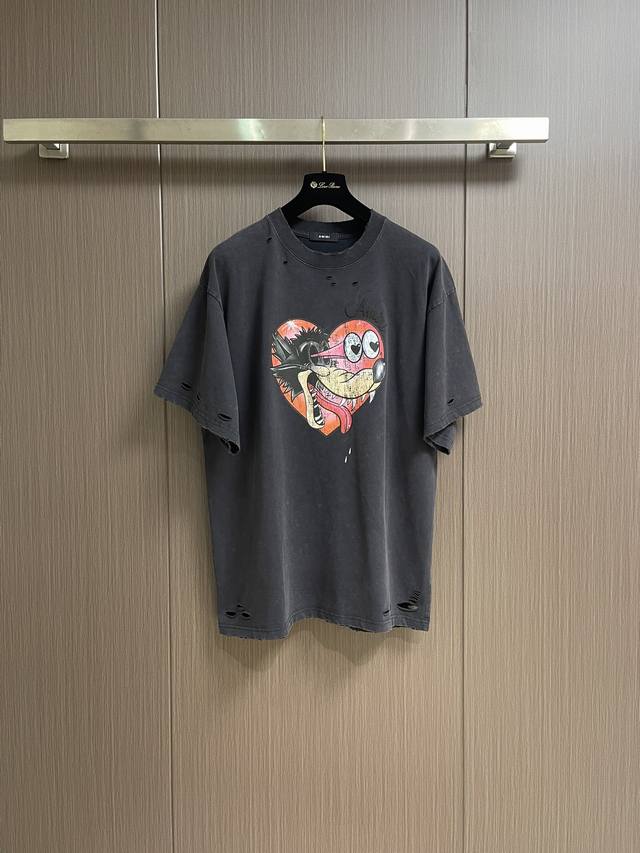amiri 2025Ss Summer New Cartoon Logo Printed Round Neck Short-Sleeved T-Shirt