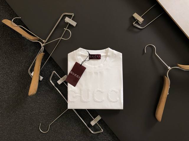 gucc*Fitted Version S-Xl 25 Early Spring Latest Embroidery Heavy Short Sleeve
