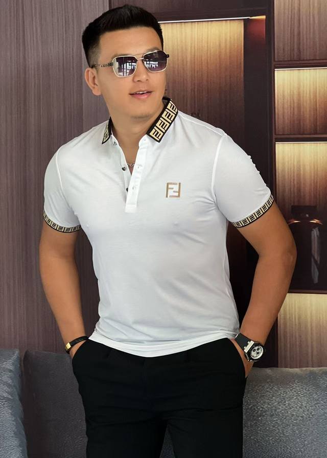 fendi Fendi 2025 Spring And Summer Latest Lapel Fashion Short-Sleeved T-Shirt