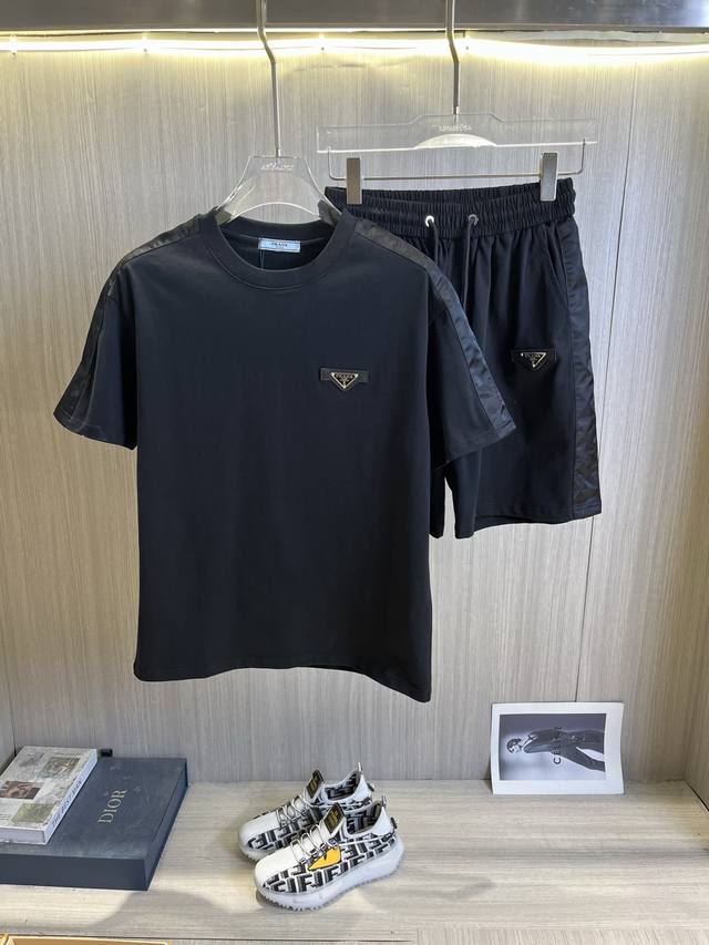 prada Prada 2025Ss Round Neck Short-Sleeved Shorts Suit Pure Cotton Fabric Wi