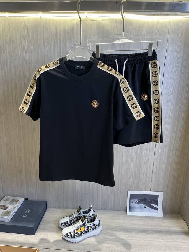 gucci 2025Ss Round Neck Short-Sleeved Shorts Suit. Pure Cotton Fabric. It Won