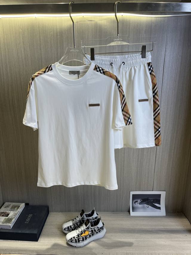 burberry Burberry 2025Ss Round Neck Short-Sleeved Shorts Suit Pure Cotton Fab