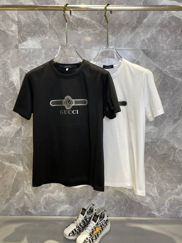 gucci 2025Ss Spring And Summer High Quality Mercerized Cotton Short Sleeve T-