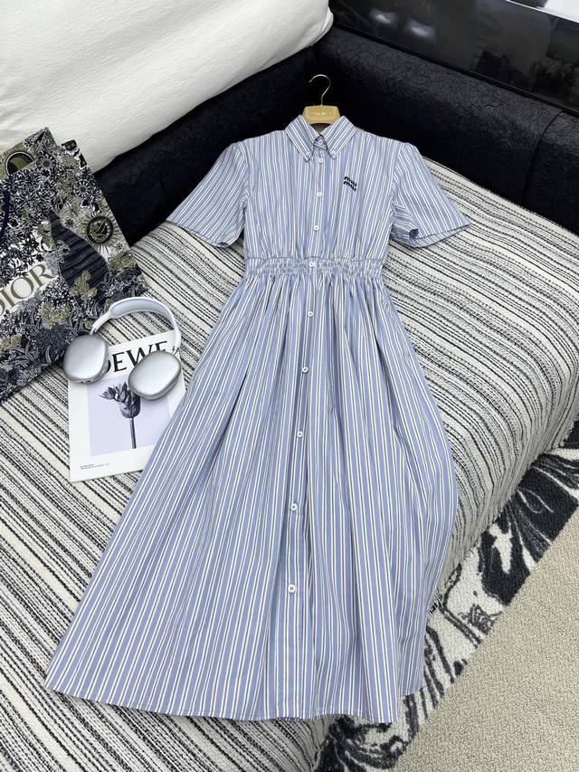 Hot Item In Stock Original High Quality Miu Mi* 25 New Casual Striped Long Dress